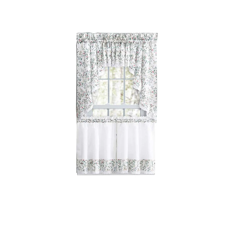 Ellis Country Floral Small Scale 1.5" Rod Pocket Floral Pattern with Ruffle Lace Edge Valance 52"x12"