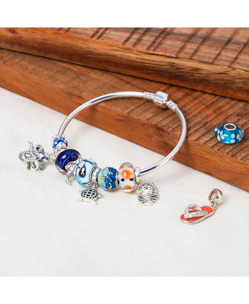 Bling Jewelry Set of 2 Nautical Whale Ocean Glass Charm Bead European Bracelet