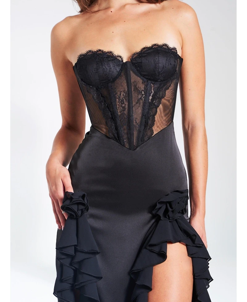 Miss Circle Women's Talia Satin Lace Corset Maxi Dress
