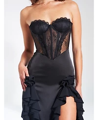 Miss Circle Women's Talia Satin Lace Corset Maxi Dress