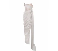 Miss Circle Women Callie Pearl White Lace Satin Corset High Slit Gown