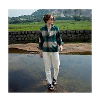 Campus Sutra Men's Emerald Green & Buff Beige Vignette-Checkered Oversized Shirt