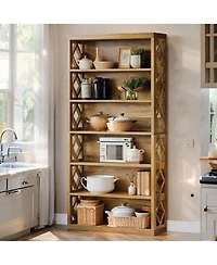 Tribesigns 74.8" Tall Kitchen Pantry, 7-Tier Industrial Storage Cabinet with Geometric Side Panels