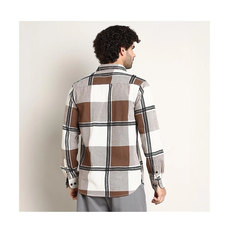 Campus Sutra Men's Russet Brown Overlap Buffalo Shirt