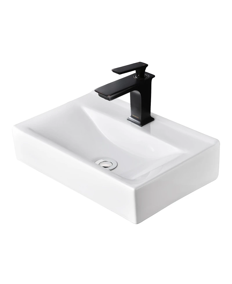 Aquaterior Wall Mount Ceramic Sink w/ Modern 1 Hole Bathroom Square Faucet Orb