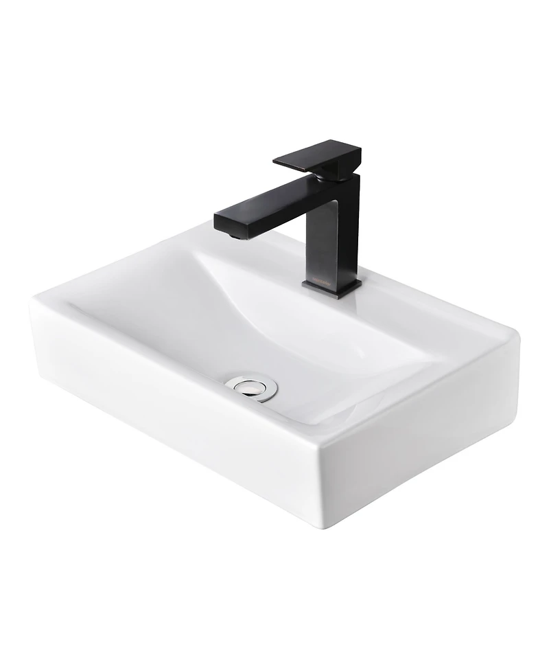 Aquaterior Wall Mount Ceramic Sink w/ Bathroom Square Single Handle Faucet Orb