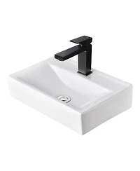 Aquaterior Wall Mount Ceramic Sink w/ Bathroom Square Single Handle Faucet Orb