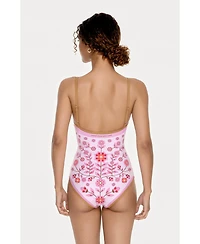 Jessie Zhao New York Women's Pink Garden Reversible V-Neck One-Piece Swimsuit