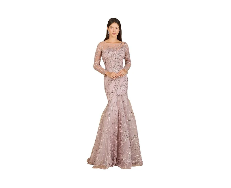 Lara Women's Long Sleeve Mermaid Beaded Gown