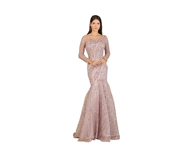 Lara Women's Long Sleeve Mermaid Beaded Gown