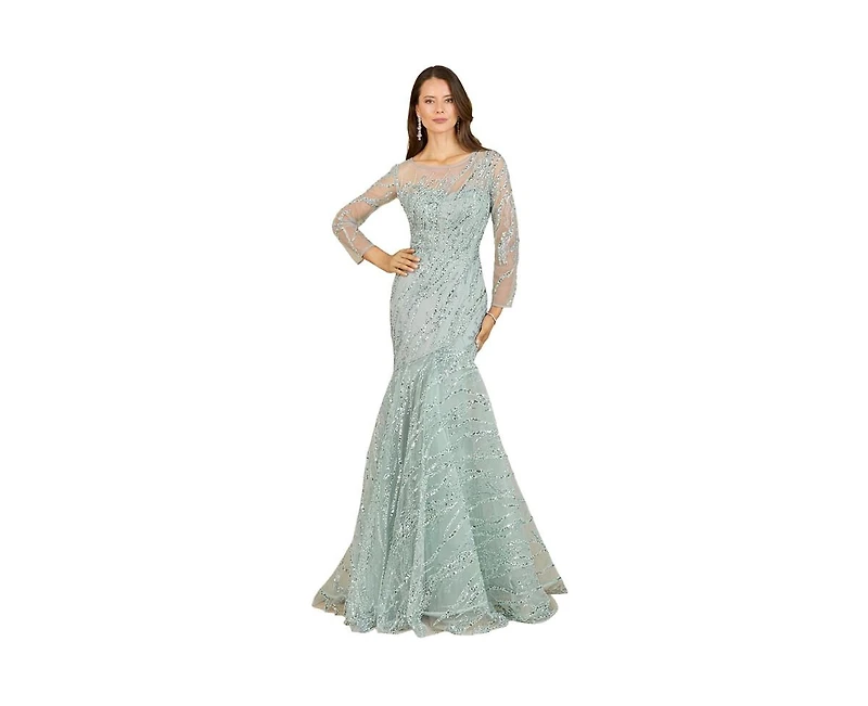 Lara Women's Long Sleeve Mermaid Beaded Gown