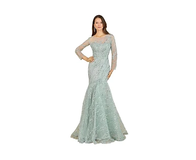 Lara Women's Long Sleeve Mermaid Beaded Gown