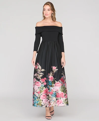 Js Collections Women's Margaret Mixed Media Off-The-Shoulder Gown