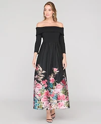 Js Collections Women's Margaret Mixed Media Off-The-Shoulder Gown