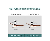 56-inch Modern 3 Solid Wood Blade Tri Color Dimming Ceiling Fan with Six Speed Remote Control and Forward Reverse Function for Indoor