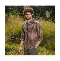 Campus Sutra Men's Mocha Brown Bi-Check Shirt