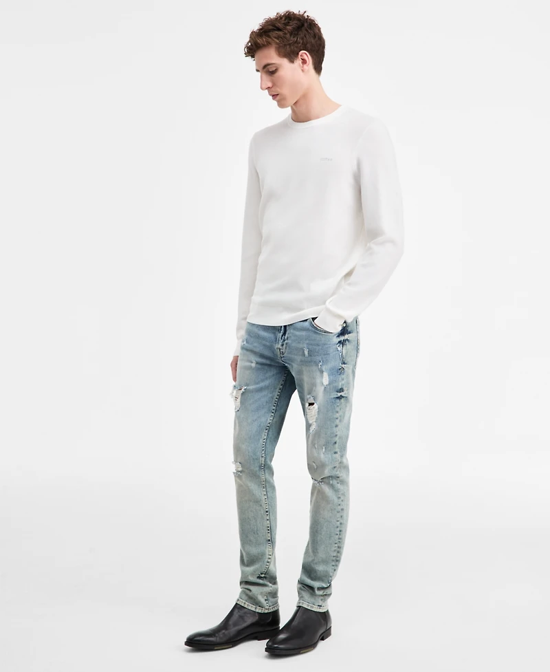 Guess Men's Karim Piquet Stitched Crewneck Sweater