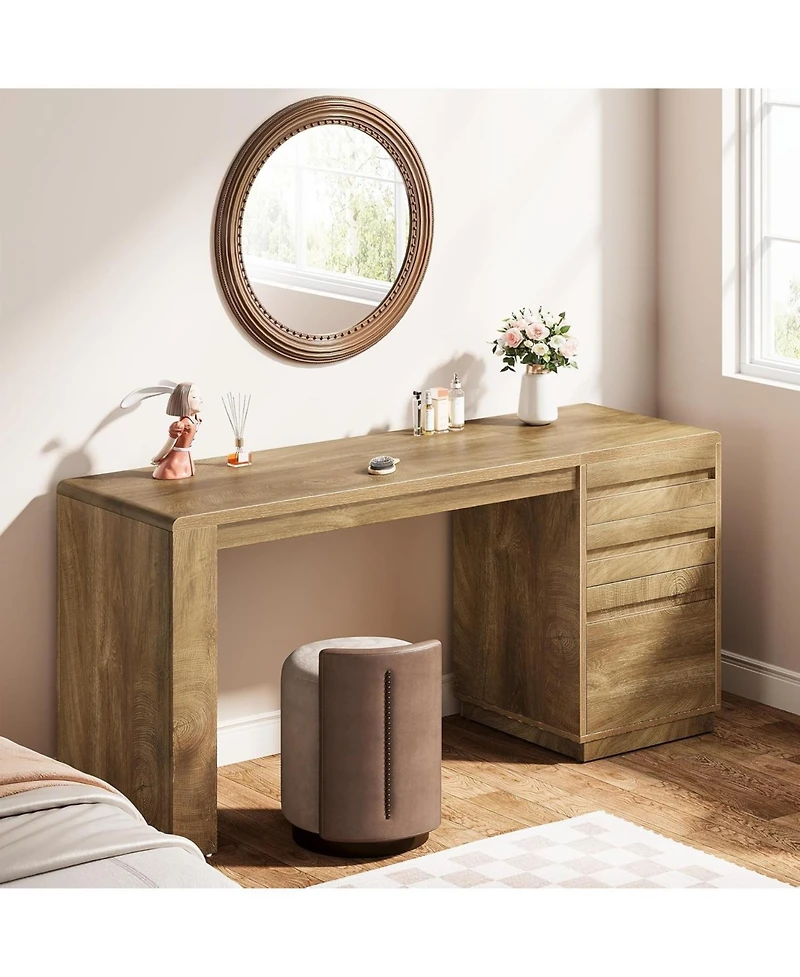 Tribesigns Gaming Desk, Computer Desk with 3 Drawers, Farmhouse Study Table with Storage Cabinet