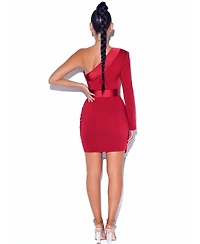 Miss Circle Women's Silver Night Wine Red Sequin Crepe Tuxedo Blazer Dress