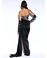 Miss Circle Women's Callie Black Lace Satin Corset High Slit Gown