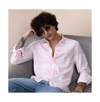 Campus Sutra Men's Rose Pink & Daisy White Velobrush-Tactile Shirt