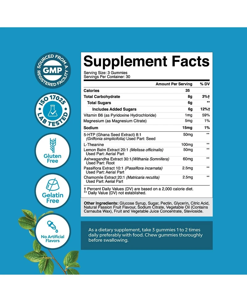 Calming Gummies for Adults with Ashwagandha and Magnesium, Passion Fruit, 90ct