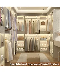 Aheaplus 58" - 90'' W Closet System with 2 Drawers, Large Walk-in Closet Organizer with 3 Hanging Rods and Shelves