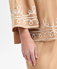 Jm Collection Women's Soutache-Lace Satin V-Neck Top, Macy's Exclusive