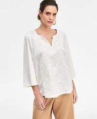 Jm Collection Womens Embroidered Cut Work Top Macys Exclusive