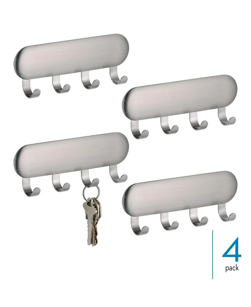 iDesign Self-Adhesive Key Rack with 4 Hooks - Set of 4 - Brushed