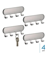 iDesign Self-Adhesive Key Rack with 4 Hooks - Set of 4 - Brushed