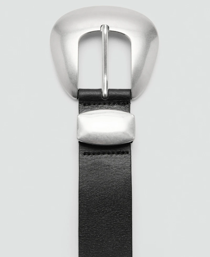 Mango Women's Oval Buckle Leather Belt