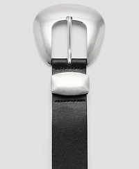 Mango Women's Oval Buckle Leather Belt