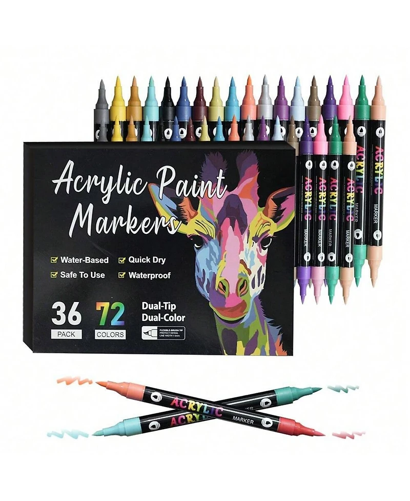Htutwoo 72 Colors Dual Tip Acrylic Paint Markers, Double Color Acrylic Paint Pens for Rock Painting, Stone, Wood, Canvas, Stone, Diy Art Supplies