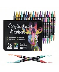Htutwoo 72 Colors Dual Tip Acrylic Paint Markers, Double Color Acrylic Paint Pens for Rock Painting, Stone, Wood, Canvas, Stone, Diy Art Supplies
