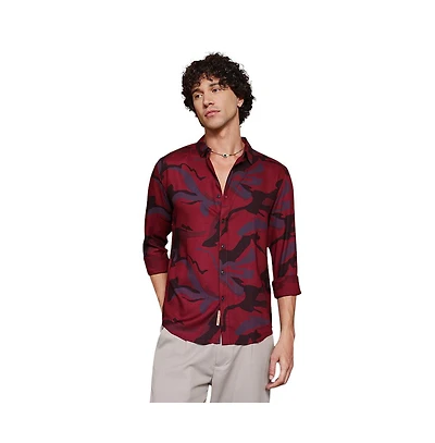 Campus Sutra Men's Crimson Red Flowing Vines Shirt