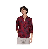 Campus Sutra Men's Crimson Red Flowing Vines Shirt