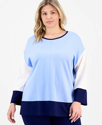 Jones New York Plus Colorblock Dolman-Sleeve Top
