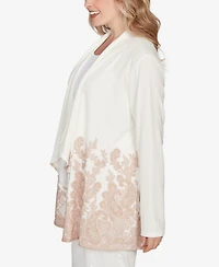 Hearts Of Palm Plus Long Sleeve Border Print Cardigan Sweater