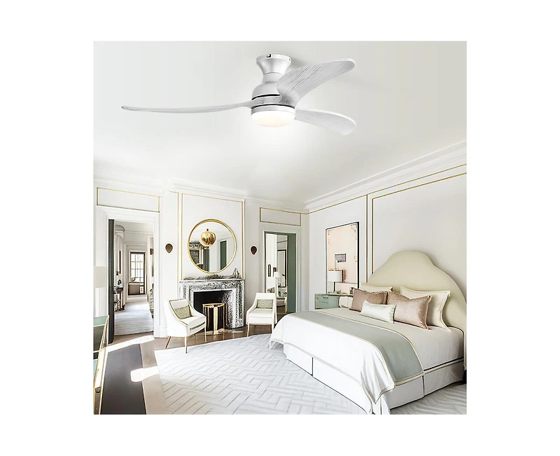 52-inch Modern Classic Silver 3-Blade Flush Mount with Intelligent Remote Control and Light