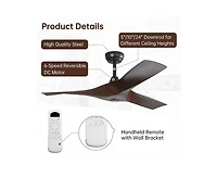 52-inch Modern Black 3 Abs Blades Ceiling Fan without Light with Six-Speed Remote Control and Forward Reverse Rotation Function