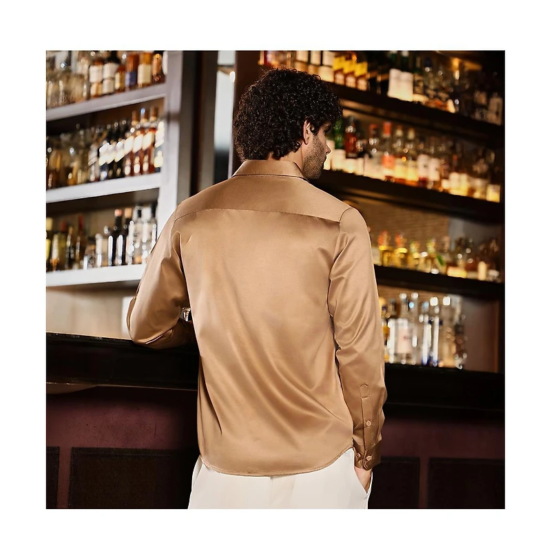 Campus Sutra Men's Sand Beige Solid Satin Shirt
