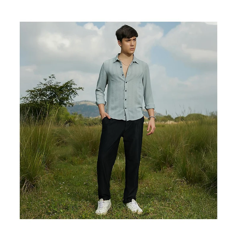 Campus Sutra Men's Cloud Grey Trough-Tactile Shirt