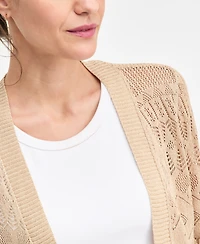 Jm Collection Petite Long-Sleeve Pointelle Flyaway Sweater, Macy's Exclusive