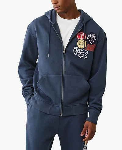 True Religion Men's Patch Vintage Zip Up Hoodie