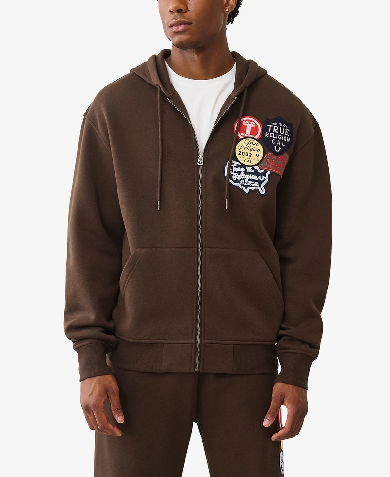 True Religion Men's Patch Vintage Zip Up Hoodie