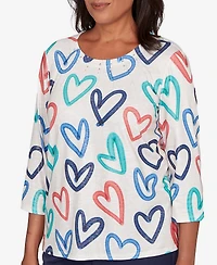 Alfred Dunner Women's Saratoga Springs Tossed Heart Pattern Knit Top