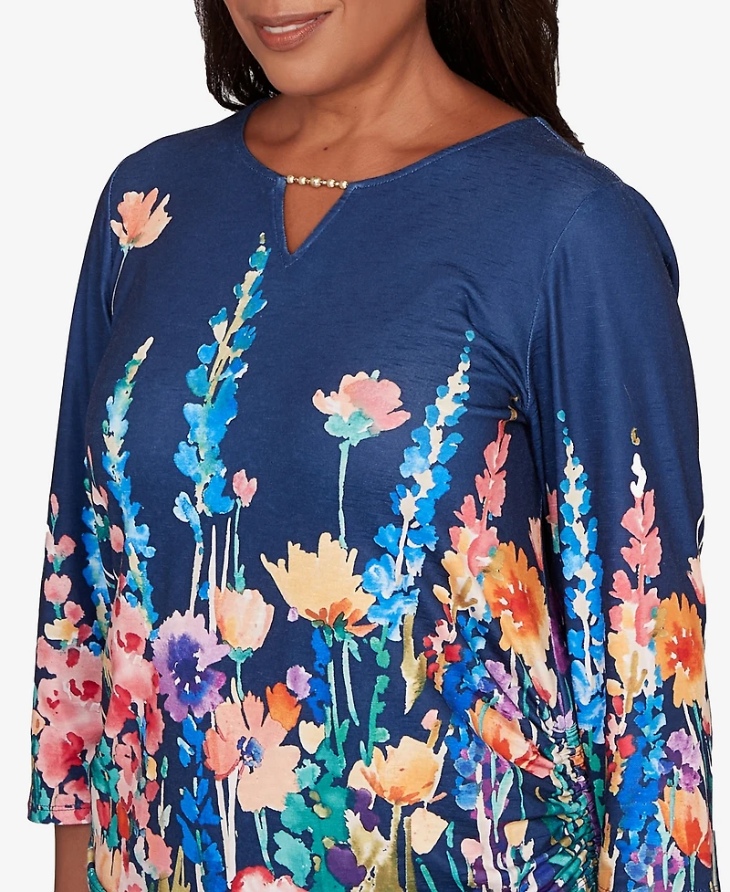 Alfred Dunner Women's Saratoga Springs Vertical Floral Border Knit Top