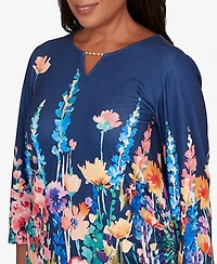 Alfred Dunner Women's Saratoga Springs Vertical Floral Border Knit Top
