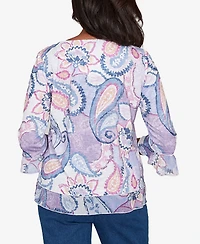 Alfred Dunner Women's Hilton Head Paisley Print Layered Hem Knit Top